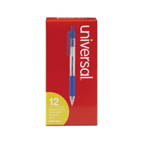 Comfort Grip Retractable Ballpoint Pen 1mm, Blue Ink, Clear Barrel, Dozen