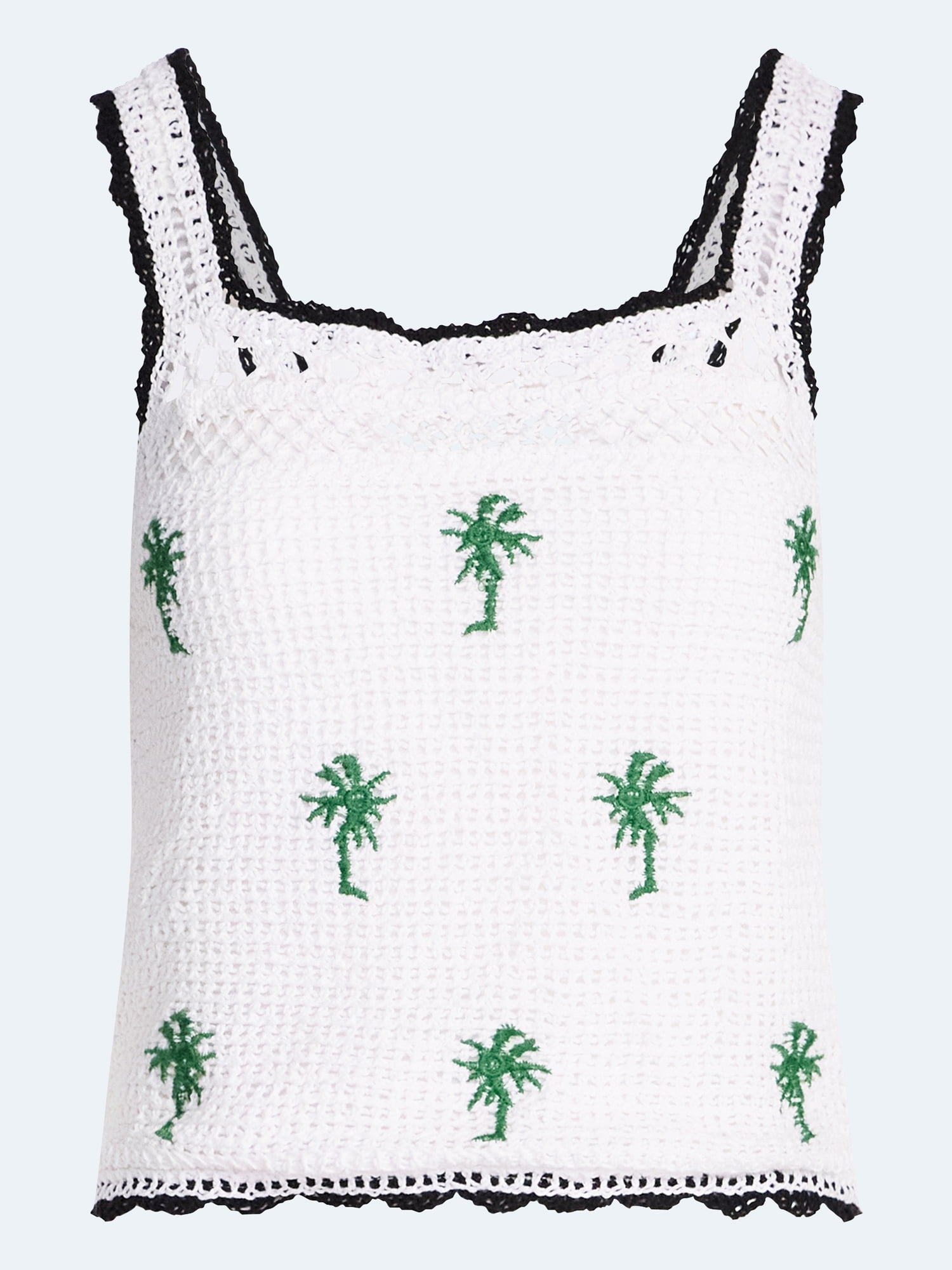 Free Assembly Women's Embroidered Square Neck Cotton Tank Top, Sizes XS-XXL