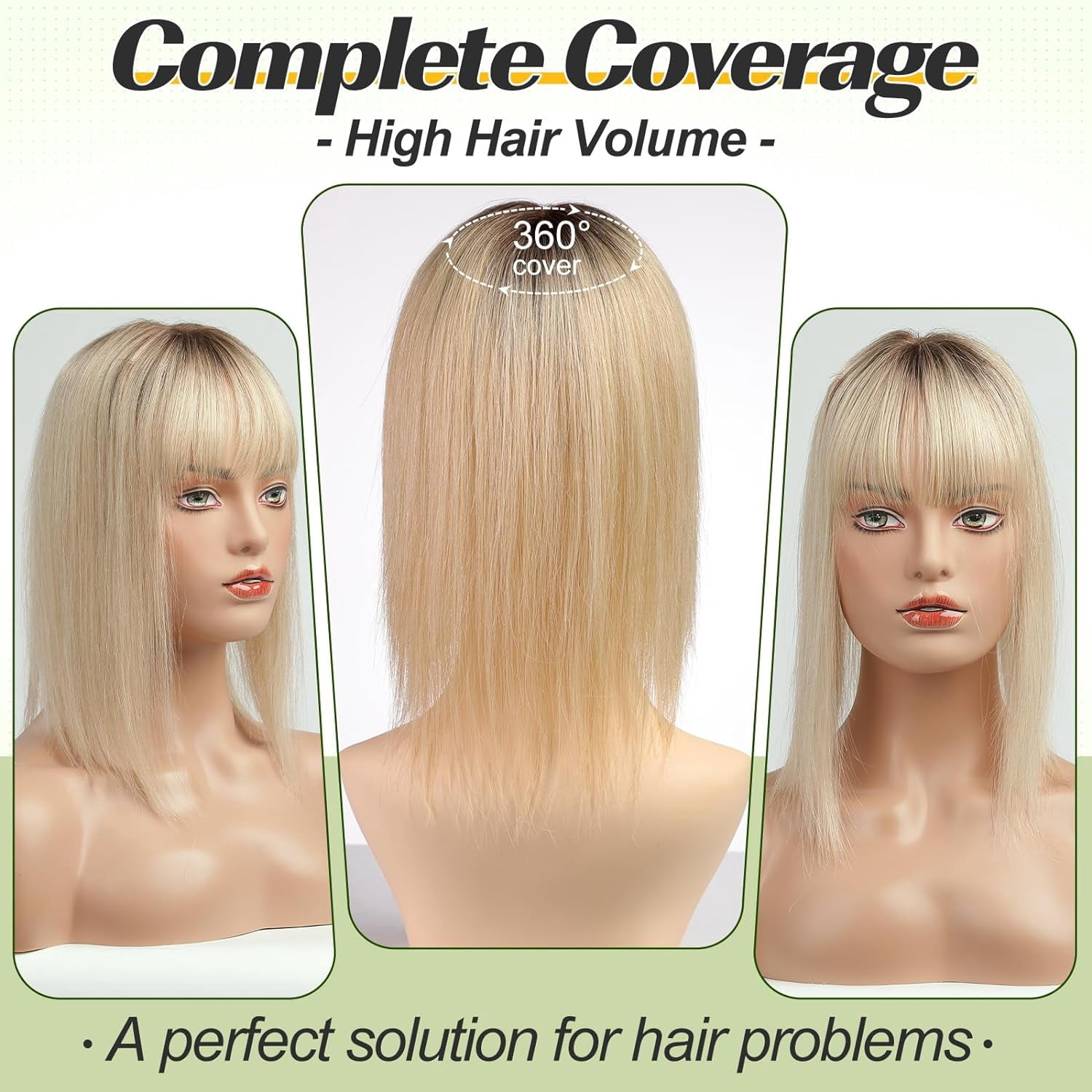 Hair Toppers for Women, Real Human Hair 130% Density, Hair Loss Cover No Bangs, Hair Extensions for Thinning Hair, Silk Base Three Clips in Topper, Ombre Light Blonde(10inch)
