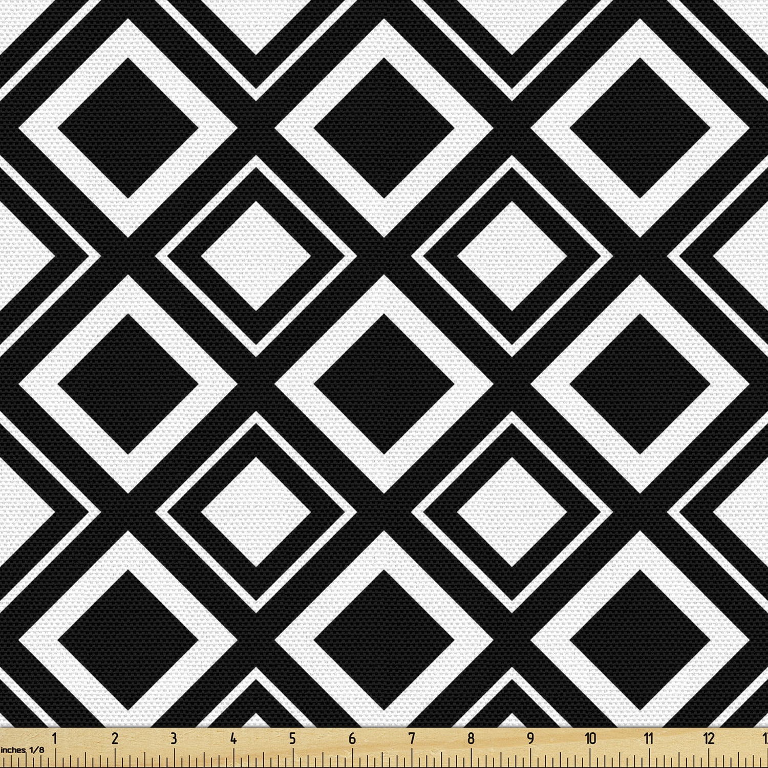 Black and White Fabric by the Yard, Monochrome Background with Square ...