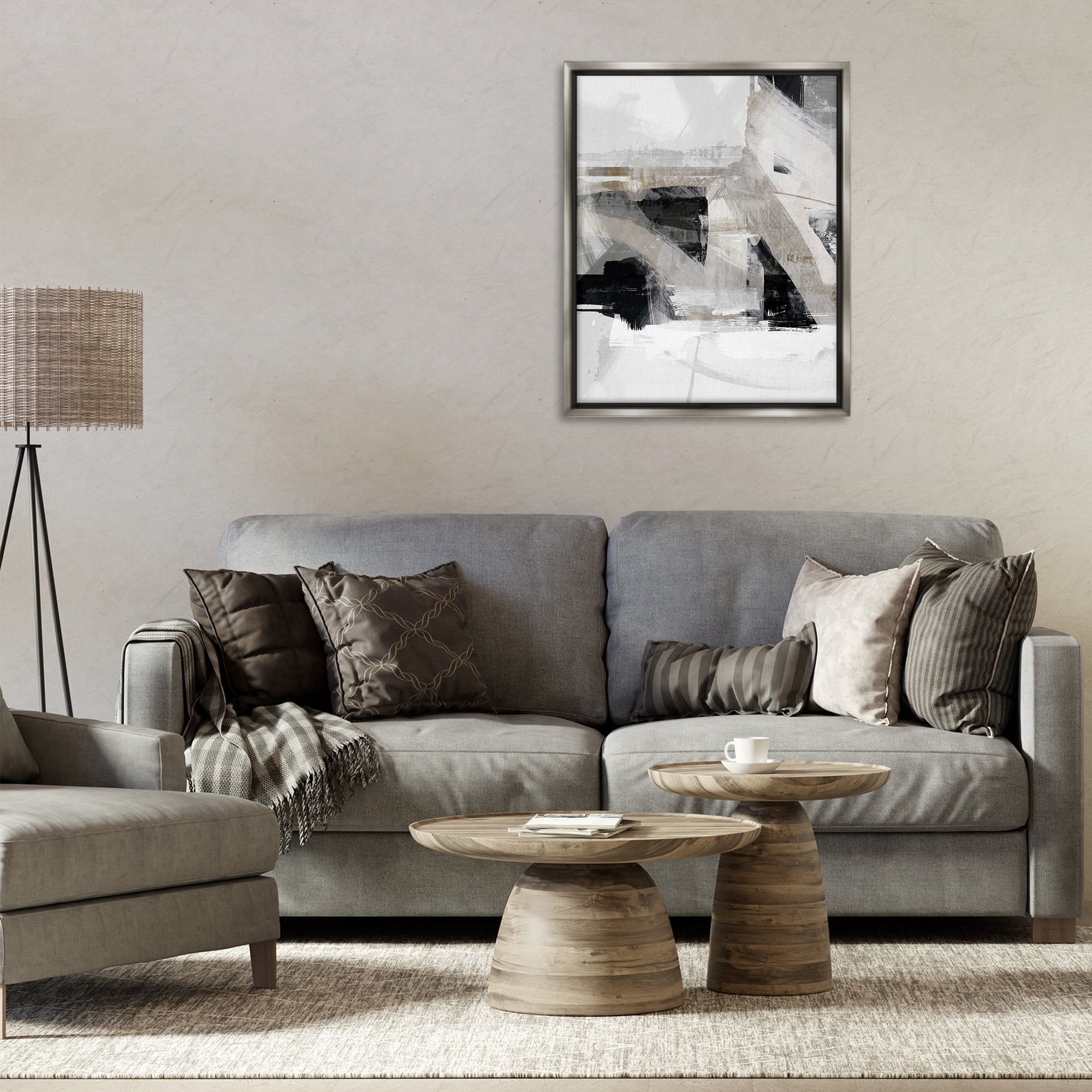 Stupell Industries Urban Industrial Complex Abstract Painting Gray Floater Framed Canvas Art Print Wall Art, 25 x 31