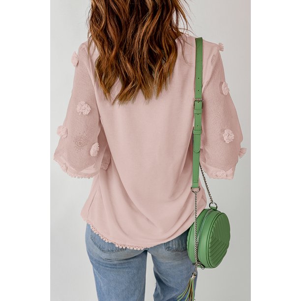 ABPHQTO Top rosa de mujer con cuello redondo y manga kimono