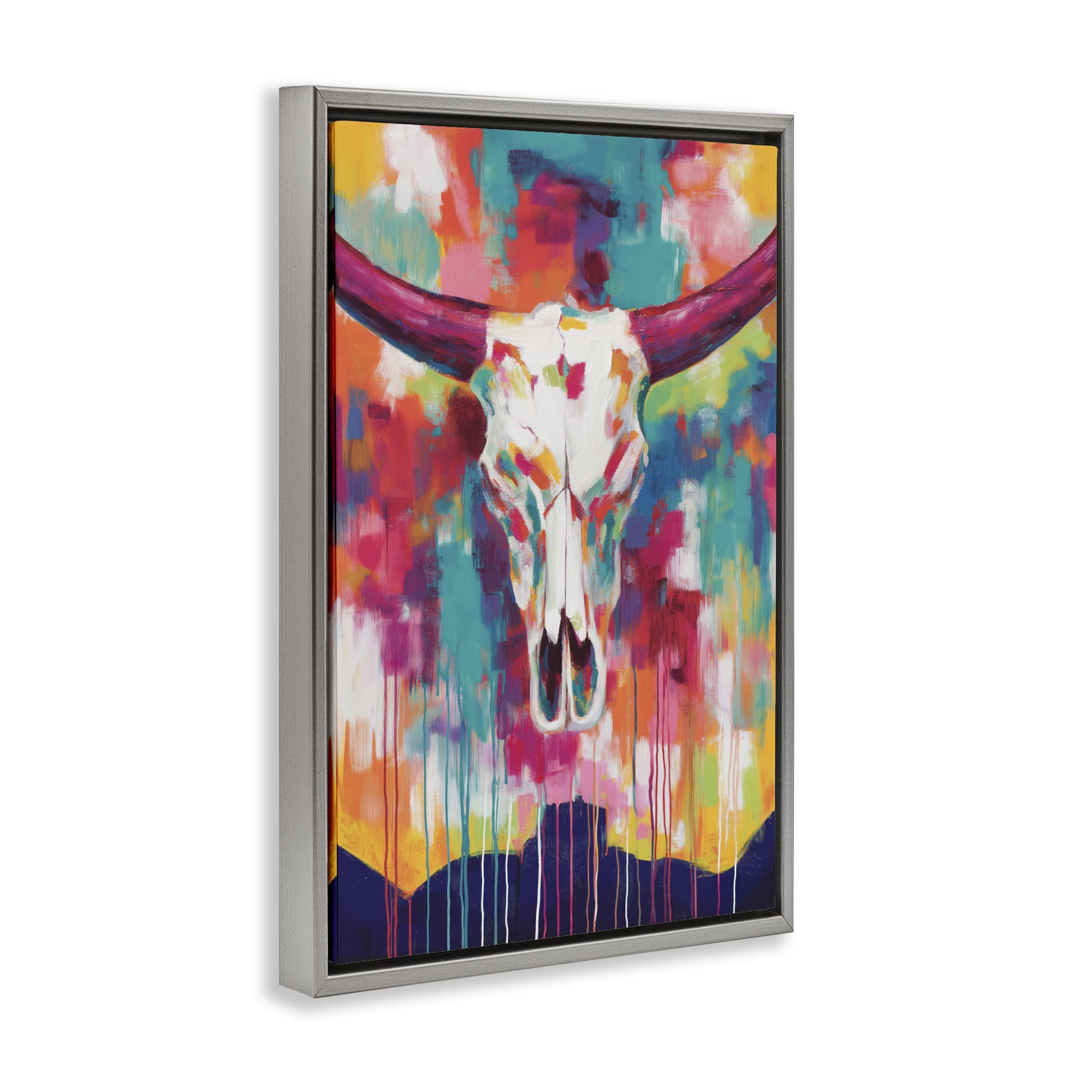 Stupell Industries Spirit Of The West Skull Gray Framed Floater Canvas Wall Art, design by Chromatic Storm Studio