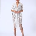 thumbnail image 3 of Cavosen Women Beach Cover up Open Front Lace Dress Cardigan Bikinis Swimwear Short Sleeve Sheer Flowy Smock Sunscreen Long Coat Bathing Suit Kaftan Plain Swimsuit Kimono Drawstring, 3 of 9