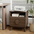 thumbnail image 3 of Fluted Nightstand with Charging Station - 19.6" Wide Modern Bedside Table with 2 Drawers, Wood End Table for Bedroom, 3 of 6