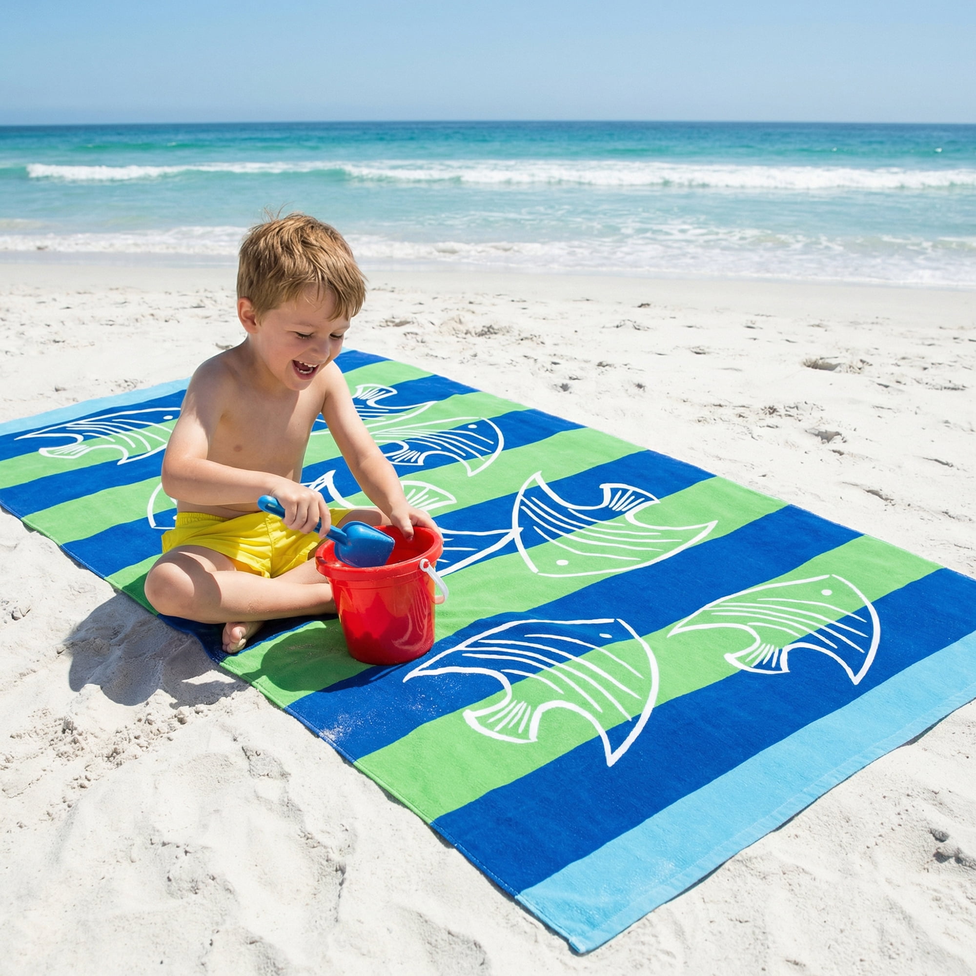 Unique Bargains Absorbent Lightweight Oversized Beach Towel Blue Green 71" x 35"