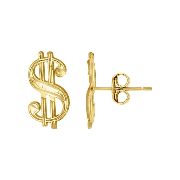 10k Yellow Gold Mens Gambling Dollar Sign Stud Earrings 15.1x8mm Wide Earring for Men - .9 Grams