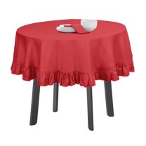 Vargottam Cotton Table Linens Ruffle Tablecloth, Round Table Cover Protector Solid Tablecloth, Farmhouse Tabletop Washable, Dark Peach-69 Inches Diameter