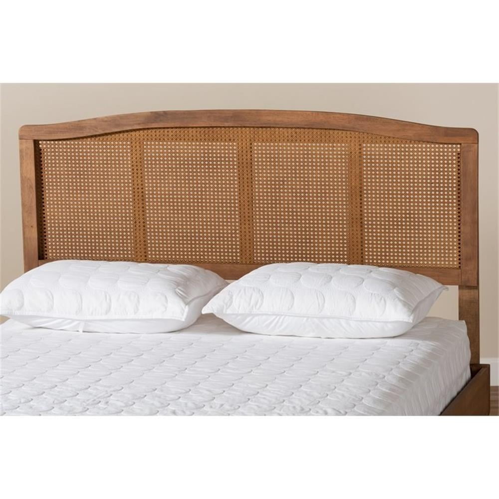 Baxton Studio Marieke Mid-Century Modern Ash Wanut Finished Wood and Synthetic Rattan King Size Headboard,Wholesale