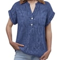 thumbnail image 3 of Kelon Women's Short Sleeve Shirts V Neck Button Sweaters Summer Going Out Basic Tee Cute Trendy Going Out Tops, S, 3 of 6