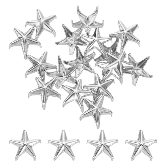 100Pcs Star Studs Rivets, 10mm Metal 5-Claw Nailhead Punk Rivet Stud, Silver