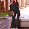 thumbnail image 3 of Lilgiuy Fashion Women Casual Spring Summer Solid Color Skew Collar Straps Wide Leg Trousers Jumpsuit Black 4(S) for 2022, 3 of 4