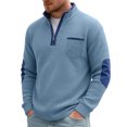 thumbnail image 3 of cllios Quarter Zip Pullover Men Waffle Long Sleeve Mock Neck Sweatshirt Solid Color Casual Sweatshirts No Hood Loose Fit Basic Sweatshirts Blue S-XXXL, 3 of 6