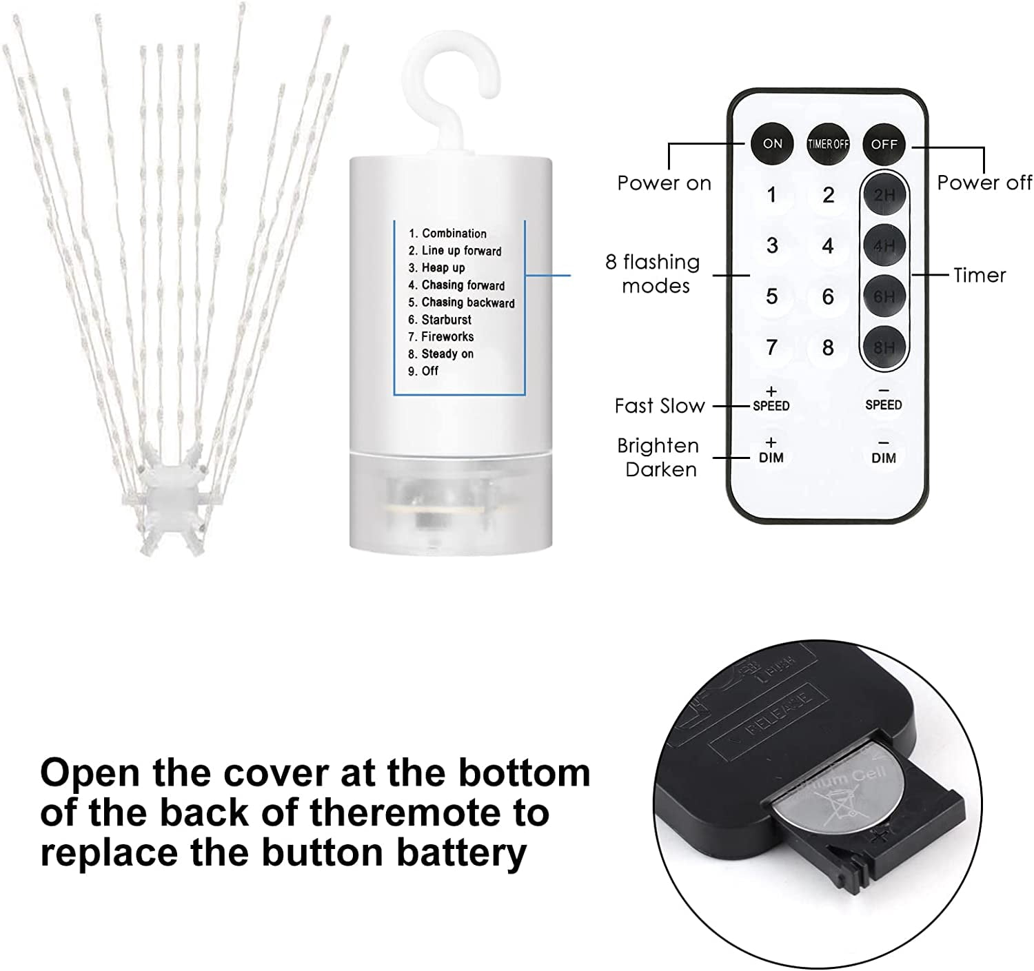 Hanging Firework Lights 2 Pack, Starburst Lights with Timer Remote Control, Battery Powered Decorative Lights