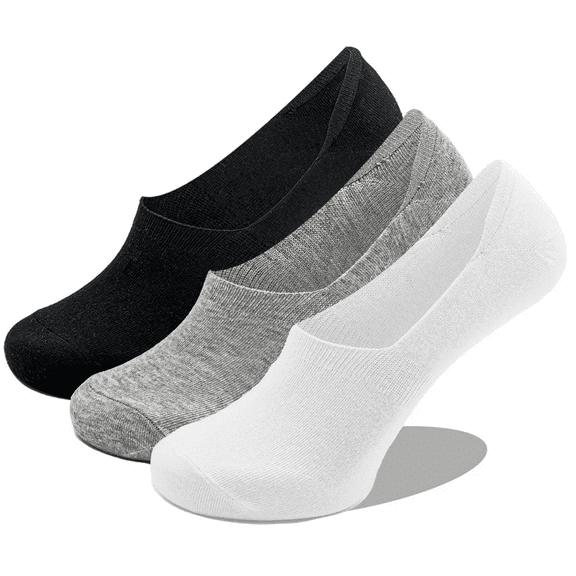 No-Show Black, Grey, White Cotton Blend Socks, Anti-Slip Heel Grip, Lightweight, Breathable (3 Pack)