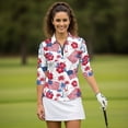 thumbnail image 4 of HUIACONG American Flag Women 3/4 Long Sleeve Golf Polo Shirts with Polyester Spandex Fabric, Breathable Pullover for Golf, Tennis, Workout and Daily Activities, 4 of 10