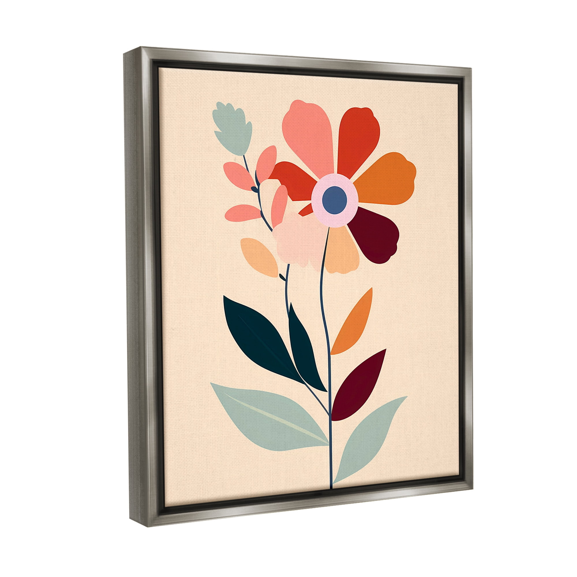 Stupell Industries Modern Flower Sprigs Botanical & Floral Painting Gray Floater Framed Canvas Art Print Wall Art, 25 x 31