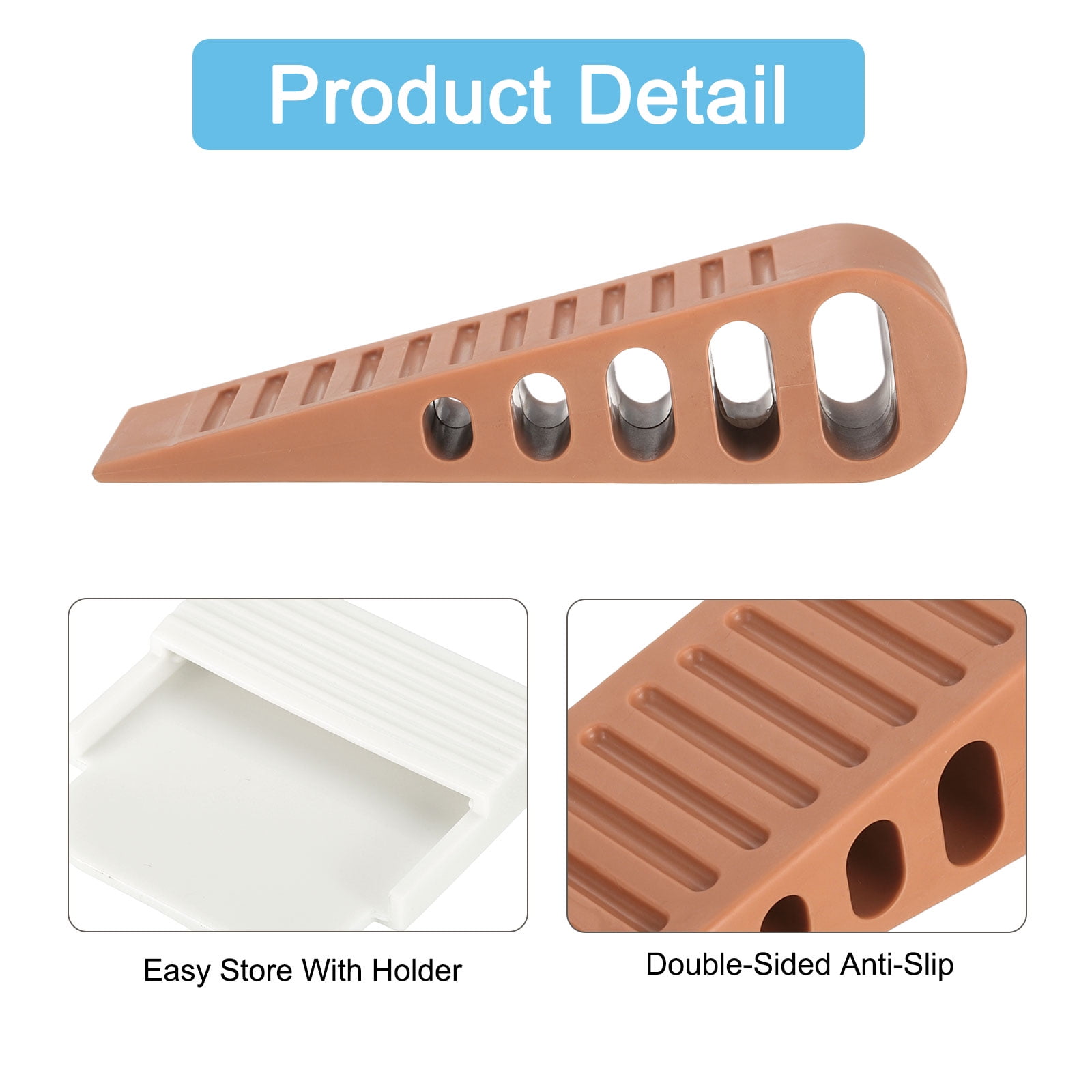 Uxcell 8 Pack 1.18" TPR Door Stoppers with Holder for Bottom Door Stop Wedge, Dark Brown