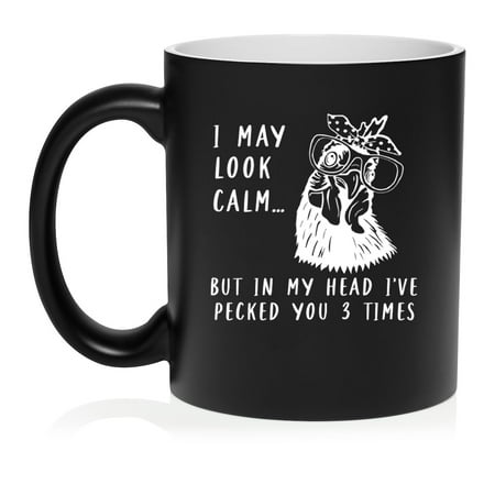 

Pecked You 3 Times Funny Chicken Gift For Friend Gift For Coworker Ceramic Coffee Mug Tea Cup (11oz Matte Black)