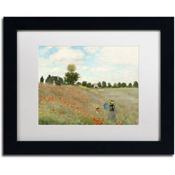 Trademark Fine Art "Wild Poppies Near Argenteuil" Canvas Art by Claude Monet, White Matte, Black Frame