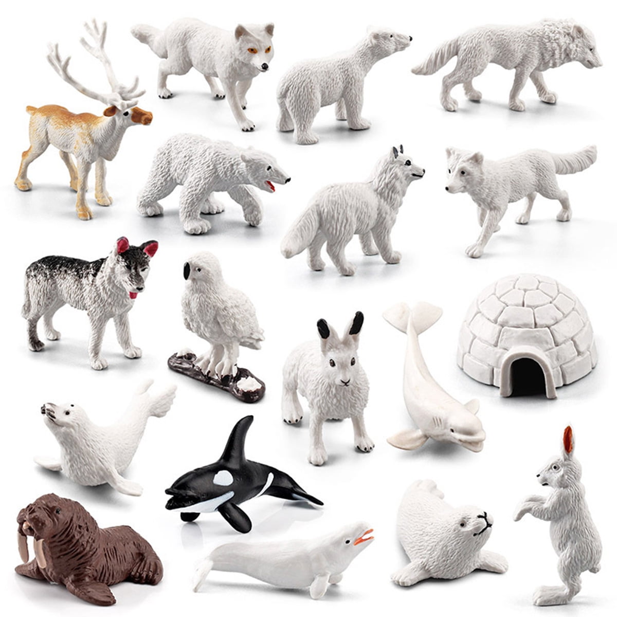 Toorise 17pcs Polar Animal Figurines with a Mini Igloo Model Simulation  Mini Arctic Animals Toys Set Early Educational 3D Arctic Animal Figurines  Set Decoration Arctic Bear Miniature for Toddlers Ages 