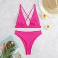 thumbnail image 5 of Womens Brazilian Bikinis Summer Solid Color Sexy Deep V Neck Bra With Triangle High Waist Briefs Two Piece Tankinis Sets Swimsuits Swimwears, 5 of 7