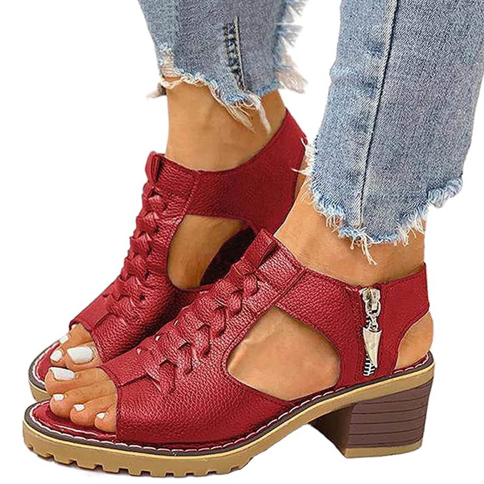 Women Platform Open Toe Ankle Strap Zipper Back High Heel Sandals Heel ...
