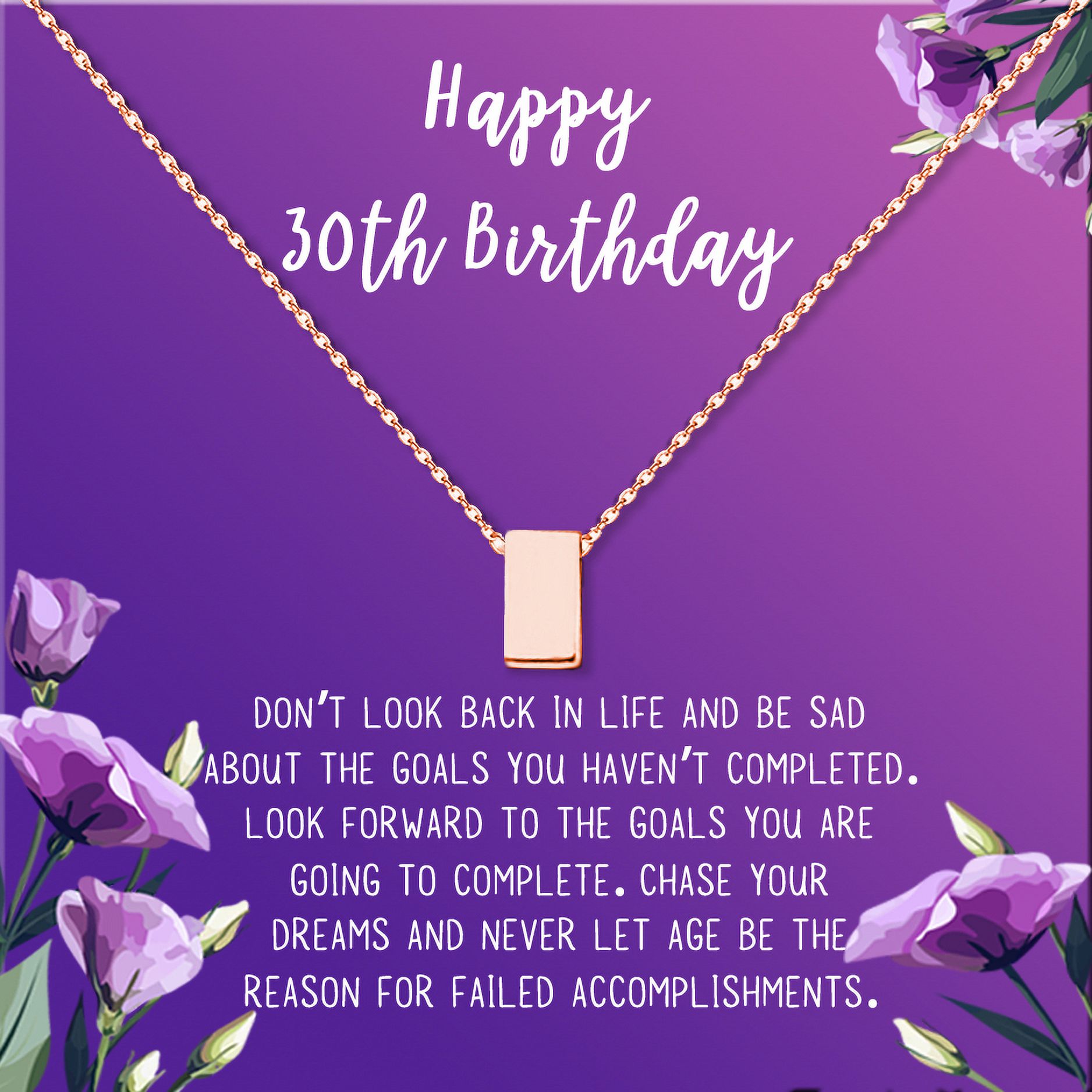 Anavia Happy 30st Birthday Gifts Stainless Steel Fashion Necklace Birthday Card Jewelry Gift for Her, Birthday Gift for Wife-[Rose Gold Cube, Royal Purple Gift Card]