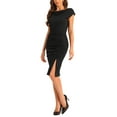thumbnail image 4 of INSPIRE CHIC Women's Office Cowl Neck Short Sleeve Ruched Pencil Dress, 4 of 5