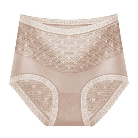 

Aayomet Womens Cotton Underwear Women s Panties High Waist Abdominal Lace Panties Ice Silk Seamless Comfort Thin Waist Beige XL