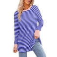 thumbnail image 2 of Women Striped Oversized Sweatshirt Color Block Crew Neck Long Sleeve Shirt Casual Pullover Top Fall Y2K Clothes Blue XXL, 2 of 6