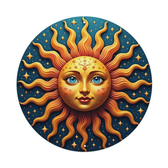 Round Metal Tin Sign Rustic Wall Decor Sun Face Round Metal Sign Plaque for Home Garden Kitchen Bar Cafe Restaurant Garage Retro Vintage Wall Art 8x8 Inch