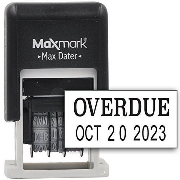 MaxMark Self-Inking Rubber Date Office Stamp with OVERDUE Phrase & Date - BLACK INK (Max Dater)