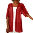 thumbnail image 2 of Hfnxid Cardigan for Women Lightweight Chiffon Sheer Shrug Casual Half Sleeve Open Front Cardigans Fall Vacation Cover Up Red S, 2 of 7