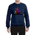 thumbnail image 2 of Neon Retro Rainbow DJ MC Hip Hop Cat | Mens Cat Lover Crewneck Graphic Sweatshirt, Vintage Heather Navy, X-Large, 2 of 4