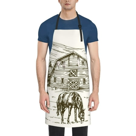 

Lukts Horses Grazing On Meadow Pattern Kitchen Cooking Aprons Adjustable Bib Soft Chef Apron with 2 Pockets for Men Women