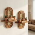 thumbnail image 4 of Floating Shelves for Wall, Boho Rattan Plant Shelf Set of 2, Mid Century Small Decorative Shelf Wall-Mounted, Natural Wood Shelves for Living Room,Bedroom (Walnut), 4 of 8
