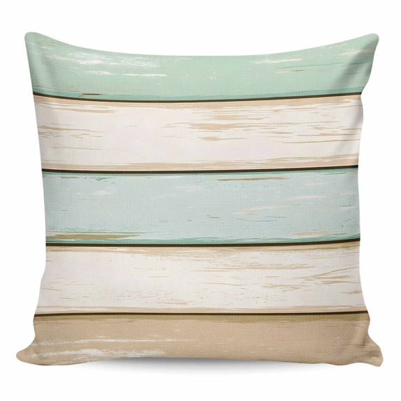 Throw Pillow Covers 24x24 Inch, Teal Green Wood Grain Decorative Pillow Cases for Couch Sofa Bed, Vintage Country Shabby Stripes Cotton Linen Square Home Decor Pillowcases with Hidden Zipper