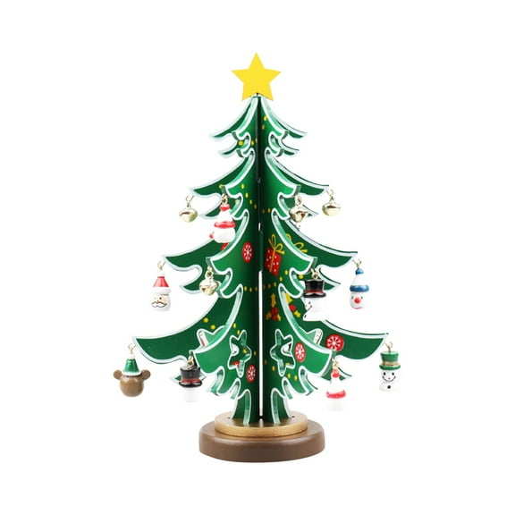 putnchl Wooden Christmas Tree, Tabletop 3D Christmas Tree With Snowman, Miniature Festival Ornaments, Artificial Small Xmas Tree For Christmas Holiday Party