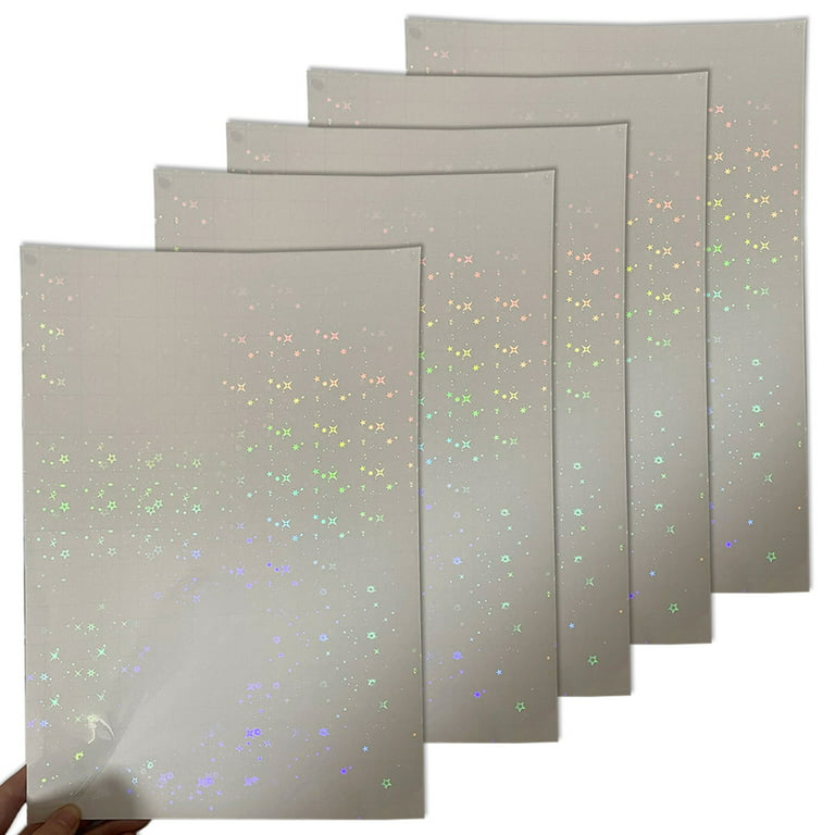 32 Sheets Transparent Holographic Vinyl Holographic Sticker Paper Lamination Self Adhesive Waterproof Transparent Holographic Overlay , A4 size, 8.25
