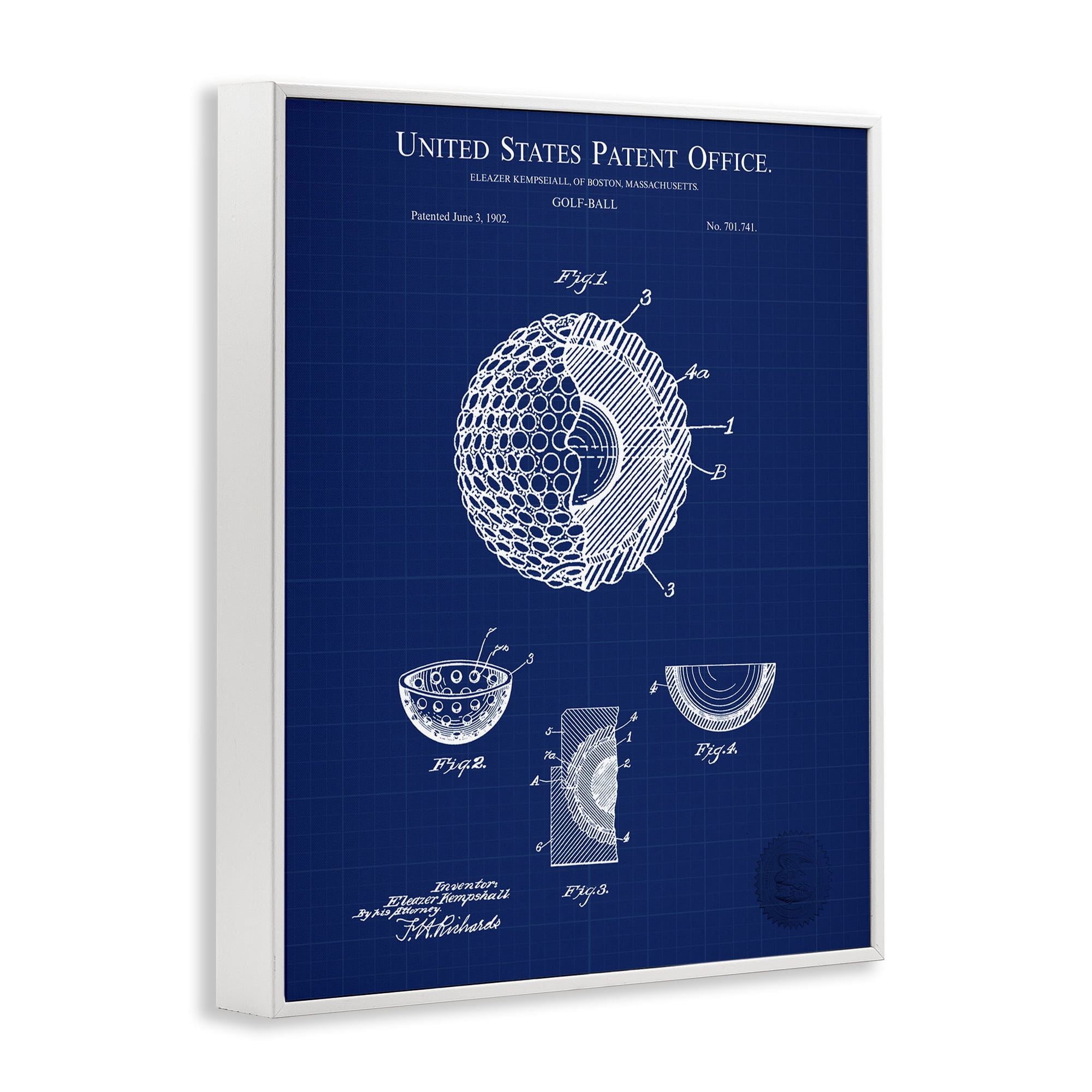 Stupell Industries Golf Ball Blueprint Sports Painting White Framed Art Print Wall Art, 16 x 20