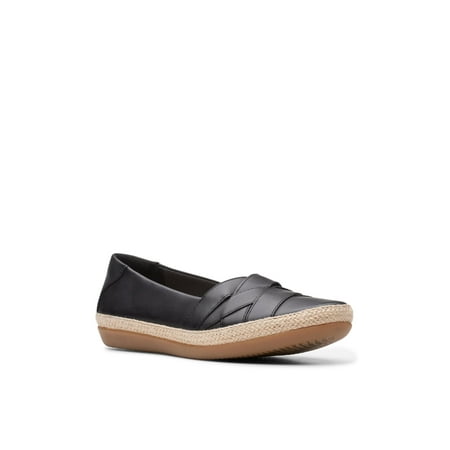 

COLLECTION BY CLARKS Womens Black Removable Footbed Jute Detailing Crisscross Straps Comfort Padded Danelly Wedge Slip On Flats 9.5 W