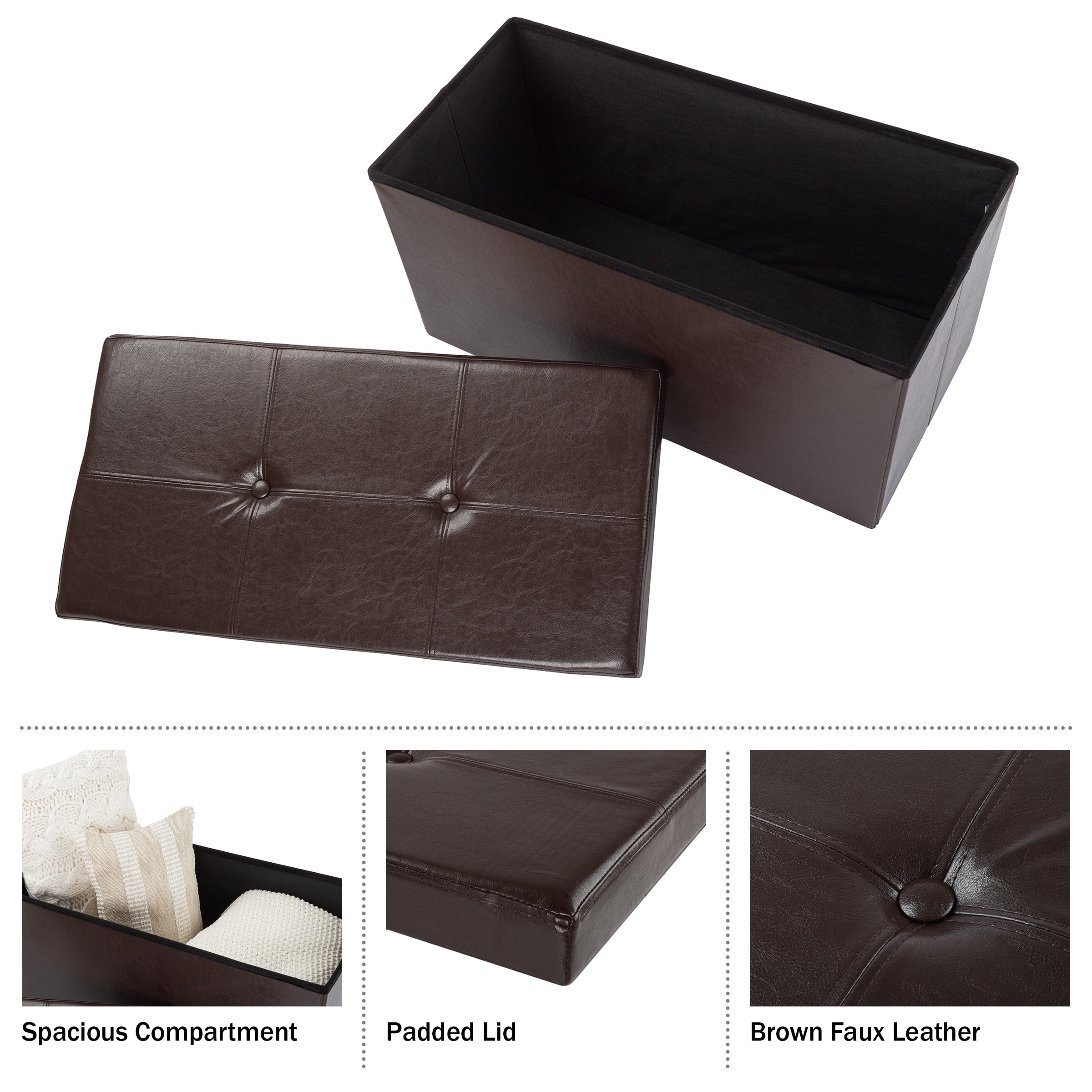 Lavish Home 30-inch Faux Leather Folding Storage Ottoman with Removable Bin (Brown)