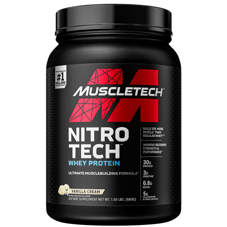 NitroTech 100% Whey Isolate Protein Powder, Vanilla Cream, 30g Protein, 1.5lb, 24oz