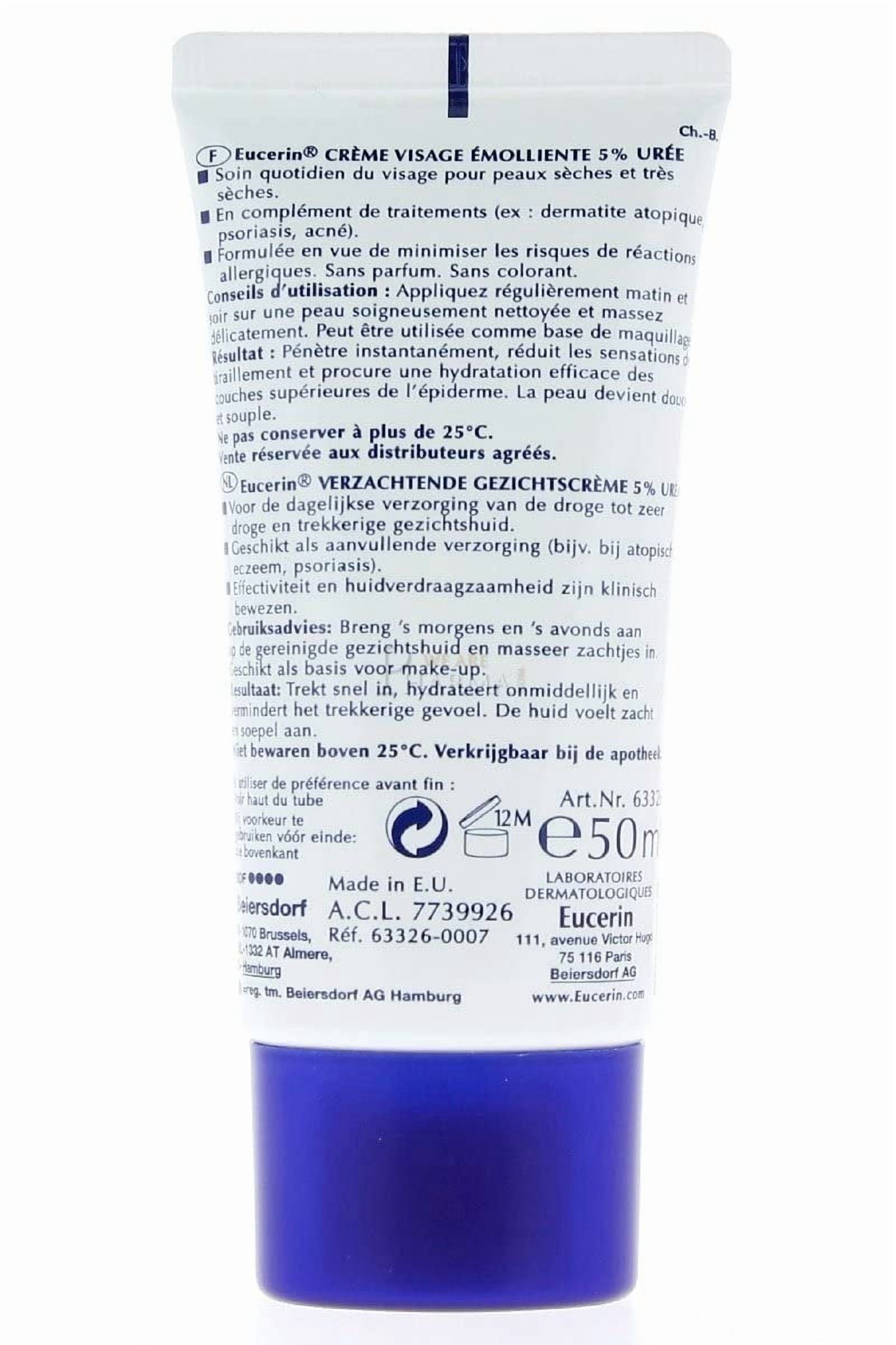 Eucerin 5% Urea Smoothing Face Cream, 50ml - Hydrating Moisturizer for Dry Skin, Dye-Free, Adult