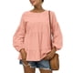 thumbnail image 1 of Top de manga larga para mujer Otoño Cuello redondo Mangas acampanadas Mangas largas Top informal suelto de color puro Rosa M, 1 of 6