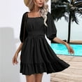 thumbnail image 6 of Herrnalise Summer Dresses for Women 2024 Trendy Square Collar Puff Sleeve Short Tab Sleeve Tie Backless Ruffle A-Line Dress Design Solid Color Shapewear Stretchy Romper Jumpsuits For Women Black, 6 of 7
