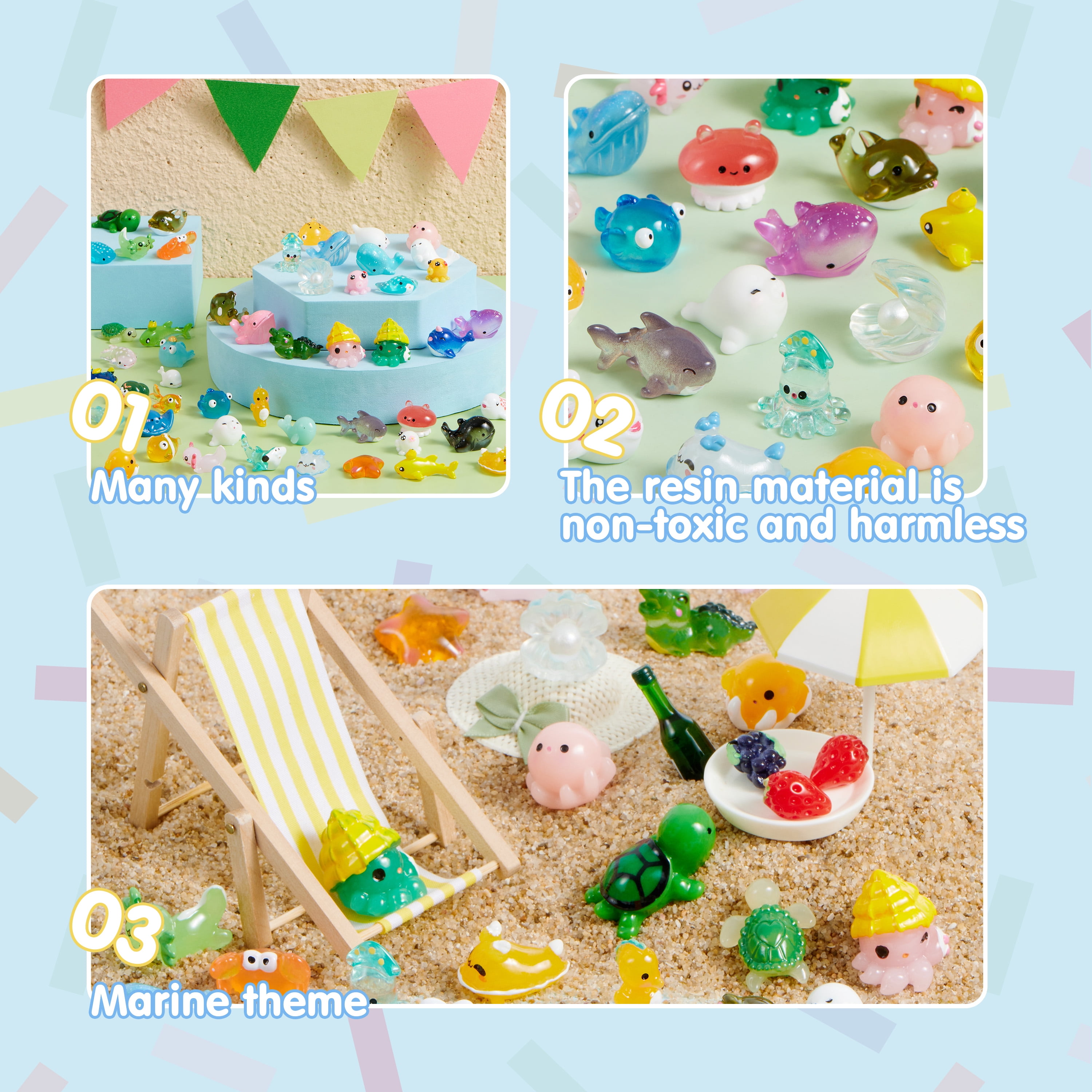 Joyfy 50 Pcs Mini Resin Figures Sea Animal Party Favors Toys Tiny Resin Animals Figurines, DIY Miniature Things Decor, Cute Fish Tank Accessories