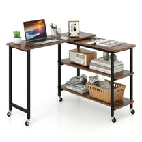 Gymax 360° Free Rotating Sofa Side Table Mobile L-shaped Laptop Table w/ Sliding Tabletop