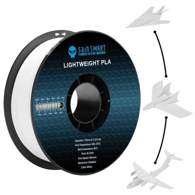 Filamento para impresora 3D SainSmart LW-PLA, 1,75 mm, 1 kg, blanco